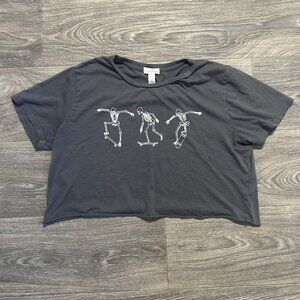 Full Tilt Cropped Tee Size XL Gray Skeletons Skating Skateboard Tshirt Halloween